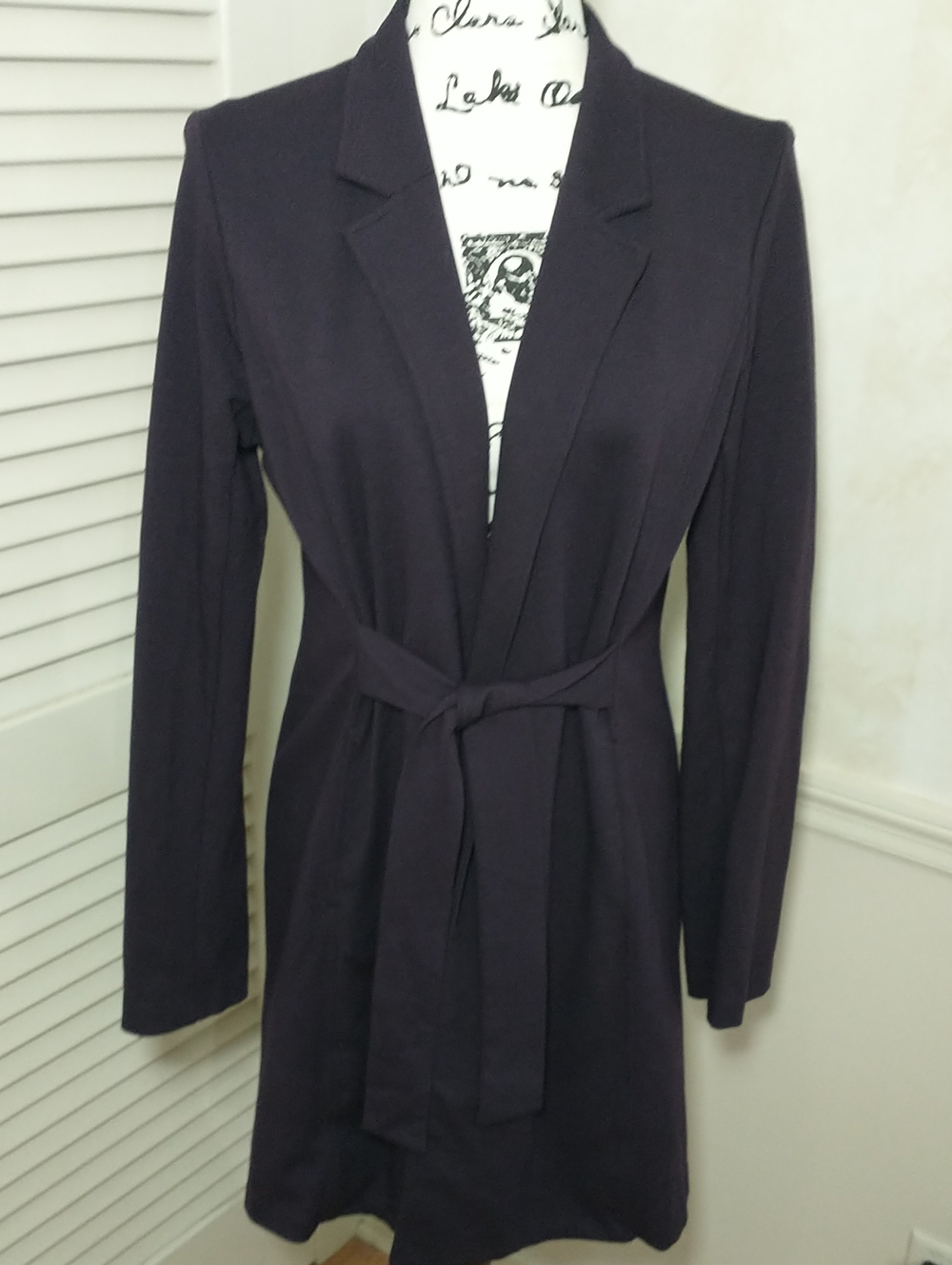 Eileen Fisher Tie Front‎ Long Sleeve Jacket, Front Pockets, Deep Purple, Size S
